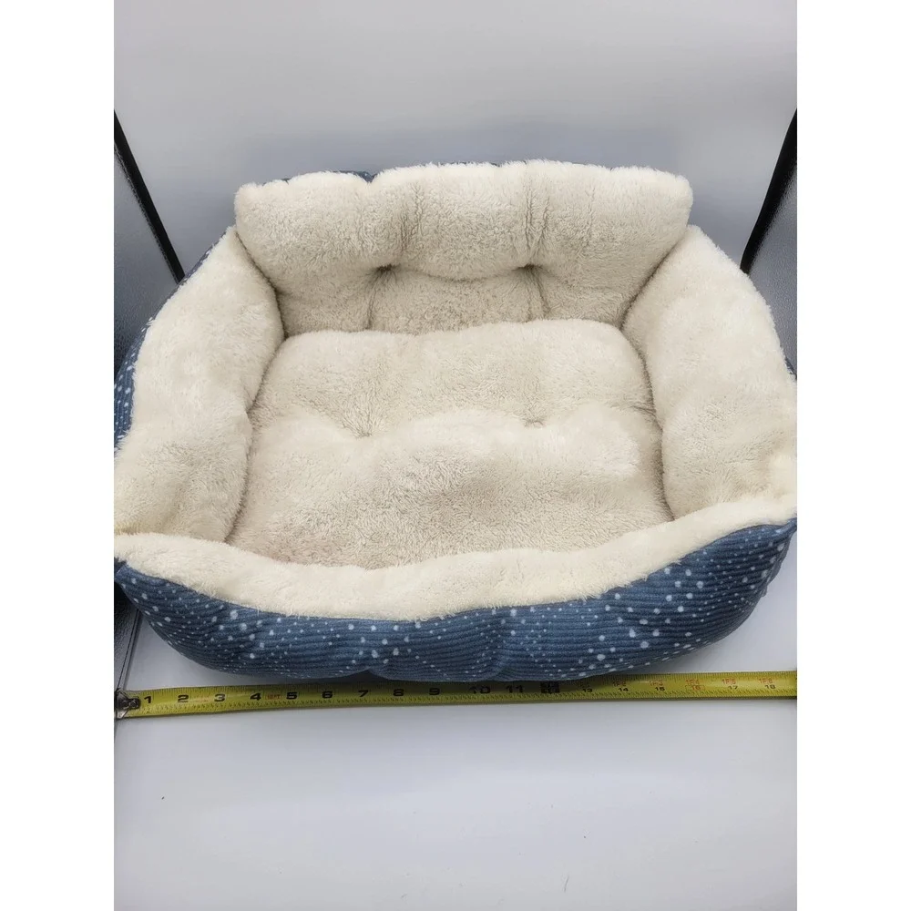 Vibrant Life Blue Polka Dot Corduroy Small Pet Bed Plush Faux Fur 18x15 KQ23Z04D